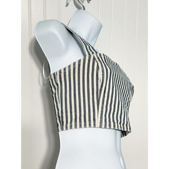 Zara Striped Denim Crop Bodice Tank Top Sleeveless‎ Blue White Small - Picture 4 of 12